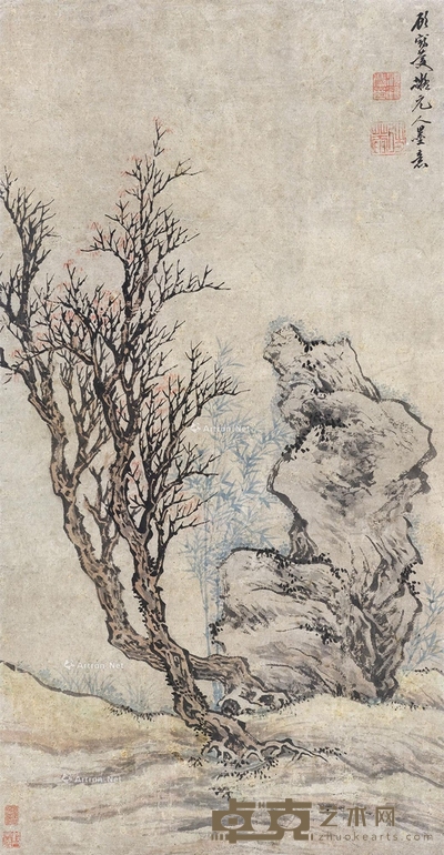 仿元人山水 立轴 设色纸本 66×35cm