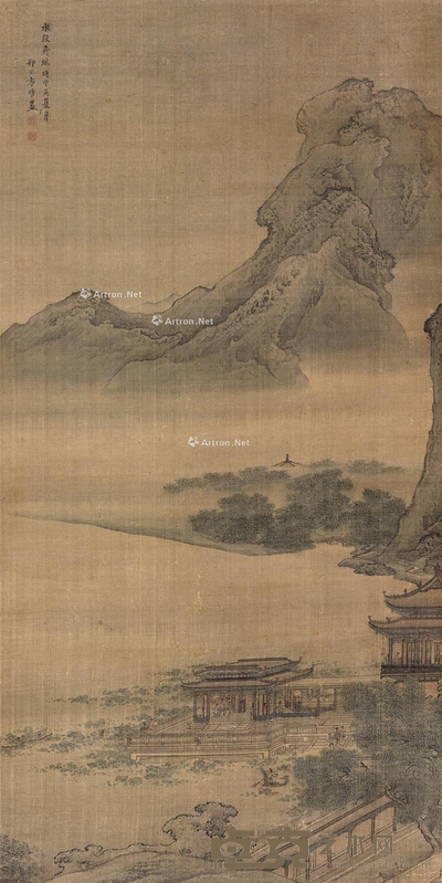 水殿荷风图 立轴 设色绫本 119×59.5cm