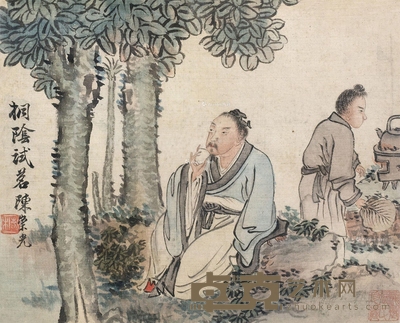 试茗图 镜片 水墨纸本 20×24cm