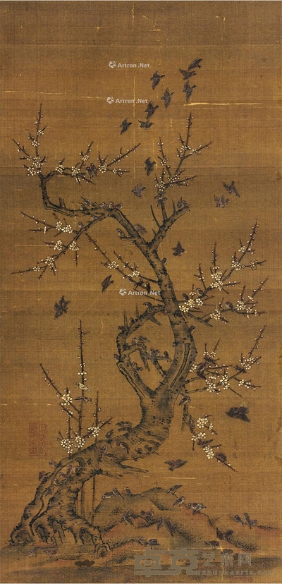 寒梅 立轴 设色绢本 70×34cm