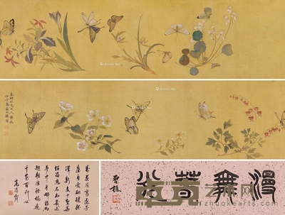 花蝶 手卷 设色绢本 画25×177.5cm;引首20×64cm