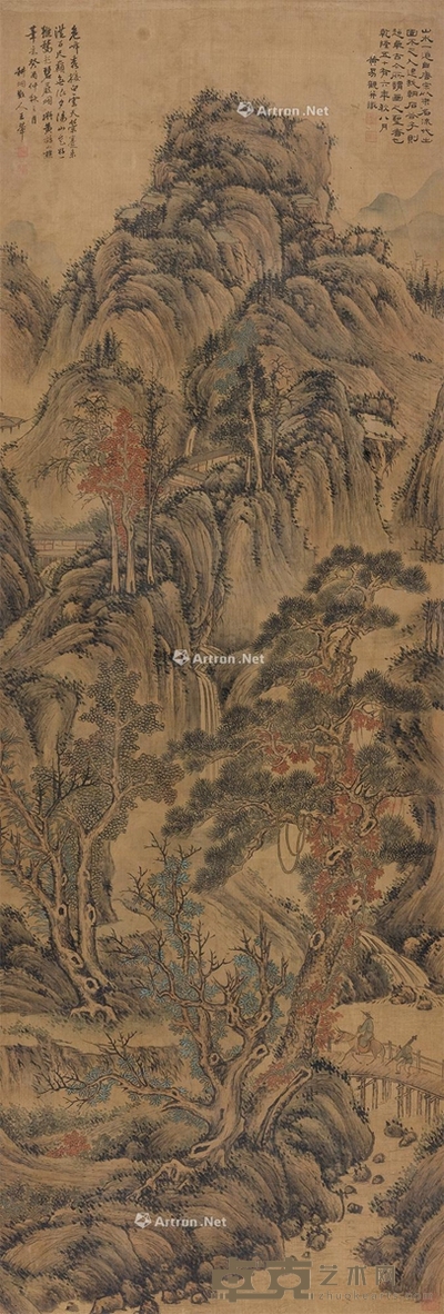 仿王蒙山水 立轴 设色绢本 155×52.5cm