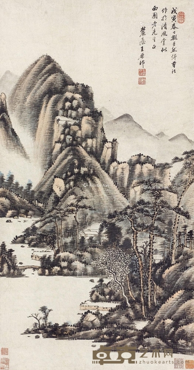 溪山隐居 立轴 设色纸本 92×48cm