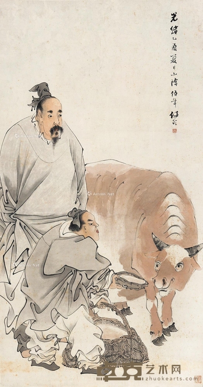 待饮图 立轴 设色纸本 145×81cm