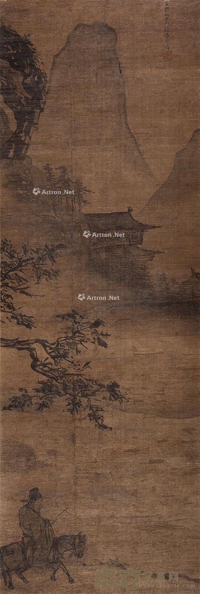 远上寒山 立轴 设色绫本 132×46cm