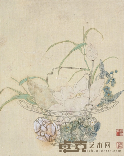 花卉 镜片 设色绢本 36.5×29.5cm