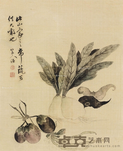 蔬果图 立轴 设色绢本 65×52cm