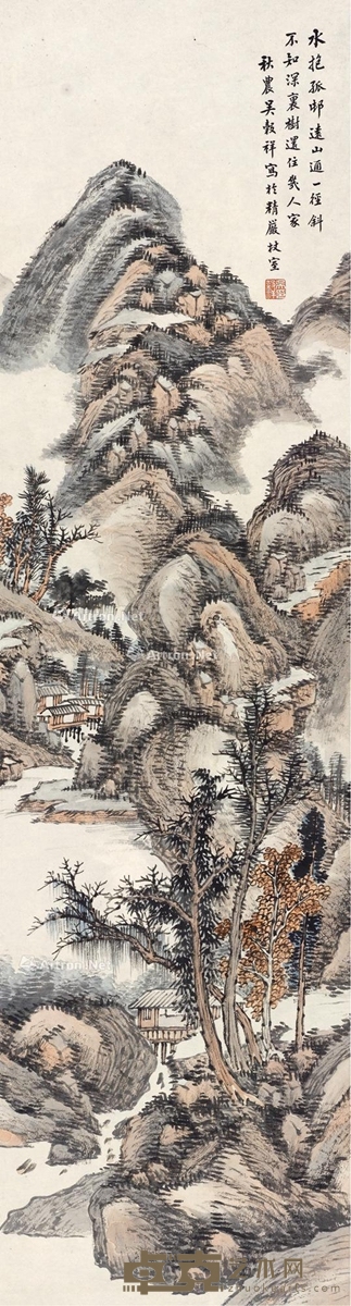 山通孤村 立轴 设色纸本 121×33cm