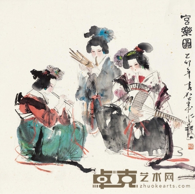 宫乐图 镜片 设色纸本 65×65cm