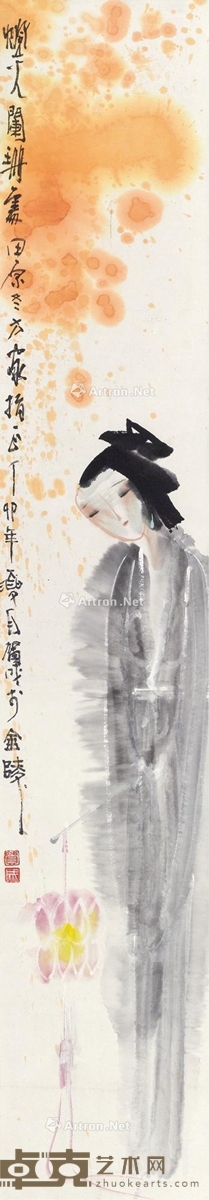 灯火阑珊处 镜片 设色纸本 94.5×16cm