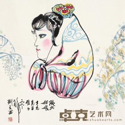 少女 镜片 设色纸本 69×69cm