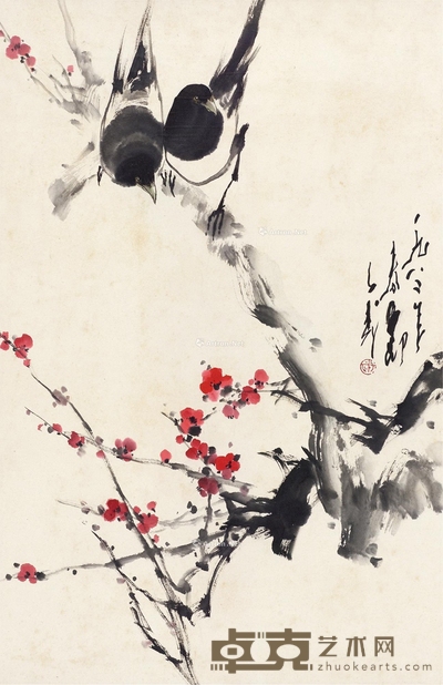 喜上梅梢 镜片 设色纸本 69.5×45cm