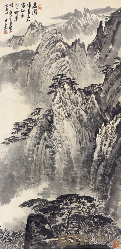 黄山云松 立轴 水墨纸本 89×43cm