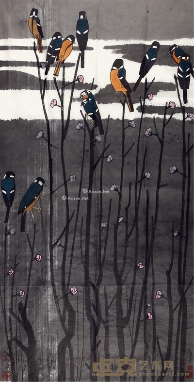 花鸟 镜片 设色纸本 135×69cm