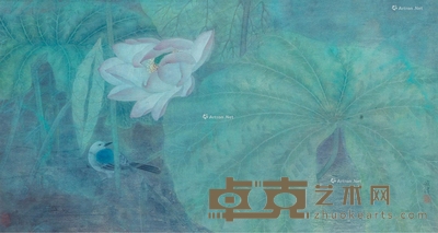 荷花翠鸟 镜片 设色纸本 34×65cm