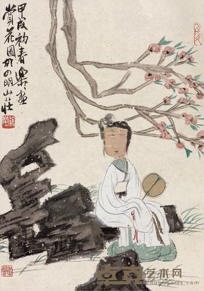 赏花图 立轴 设色纸本 48×33cm