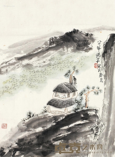 山亭图 镜片 设色纸本 64×46cm