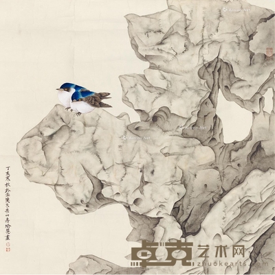 石雀 镜片 设色纸本 65.5×66cm