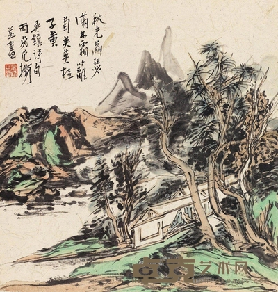 秋光萧瑟图 镜片 设色纸本 46.5×44cm
