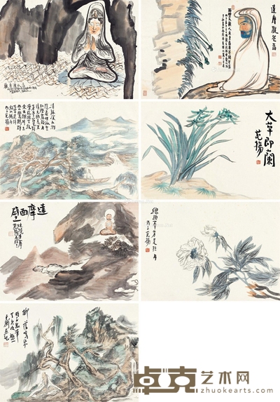 人物山水 册页 设色纸本 60×84cm×7
