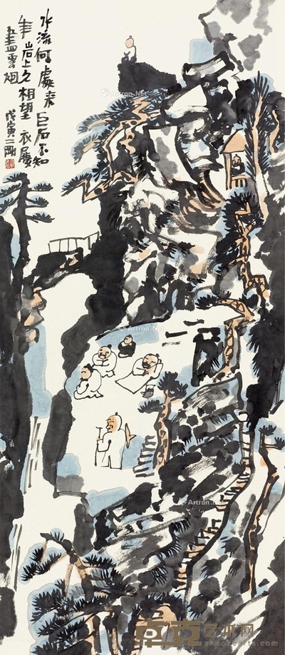 高山流水 镜片 设色纸本 103×44cm
