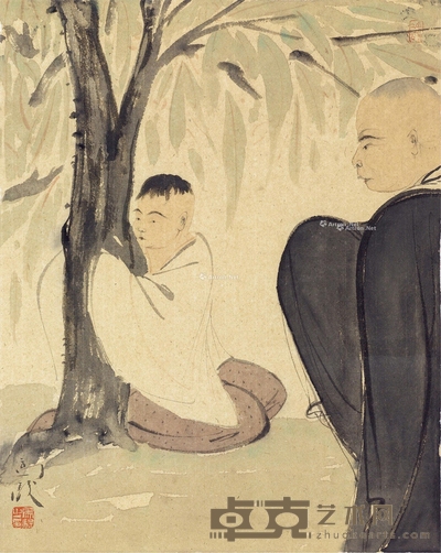 树下童子 镜片 设色纸本 50×39cm