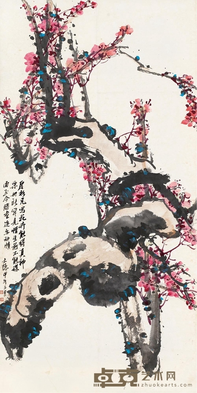 红梅图 立轴 设色纸本 137×68cm