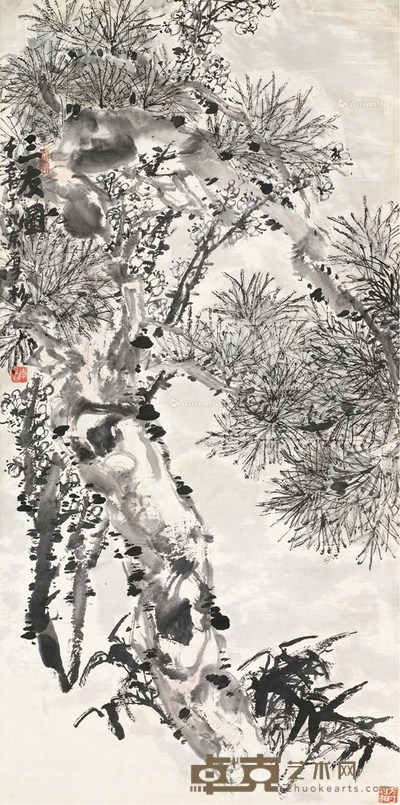 三友图 立轴 设色纸本 134×67cm