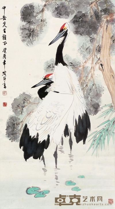 双鹤图 立轴 设色纸本 94×52cm