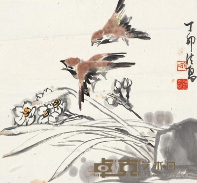 麻雀 镜片 设色纸本 33×36cm
