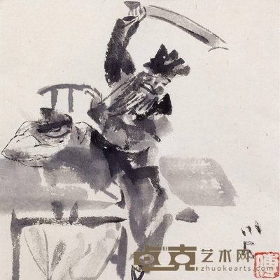 戏曲人物 镜片 设色纸本 17×16.5cm