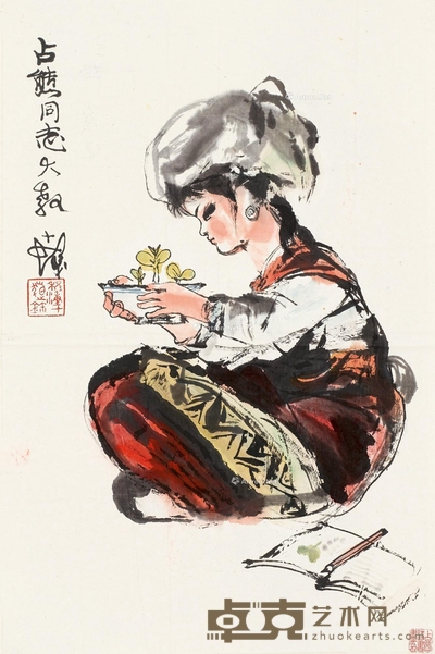 少女 立轴 设色纸本 67×45cm