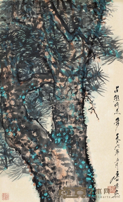 松柏 立轴 设色纸本 67×42cm