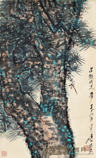 松柏 立轴 设色纸本 67×42cm