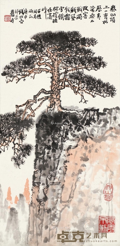 泰山顶上 立轴 设色纸本 67×34cm