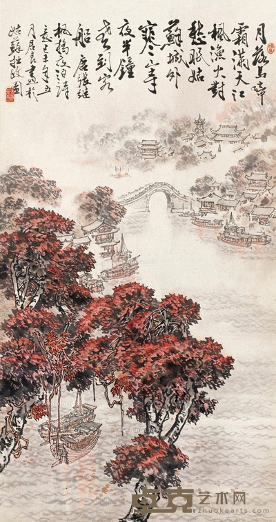 寒山寺 立轴 设色纸本 84×44cm