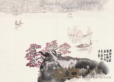 渔归图 镜片 设色纸本 41×56cm