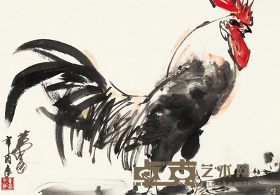 公鸡 镜片 设色纸本 38×54cm