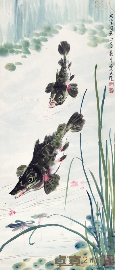 双鳜图 立轴 设色纸本 81×35.5cm