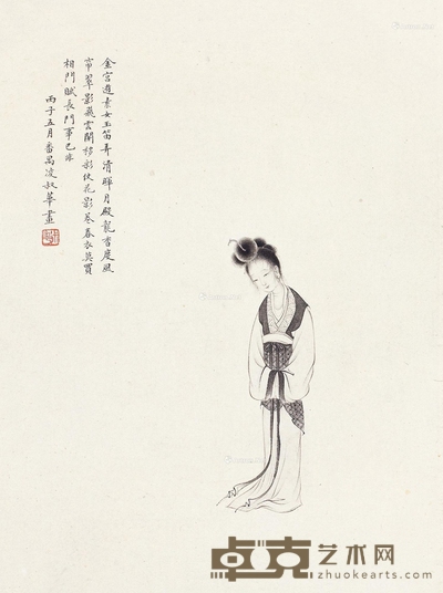 白描仕女 立轴 水墨纸本 30×22.5cm