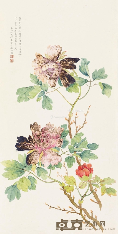 牡丹 立轴 设色纸本 96×48.5cm