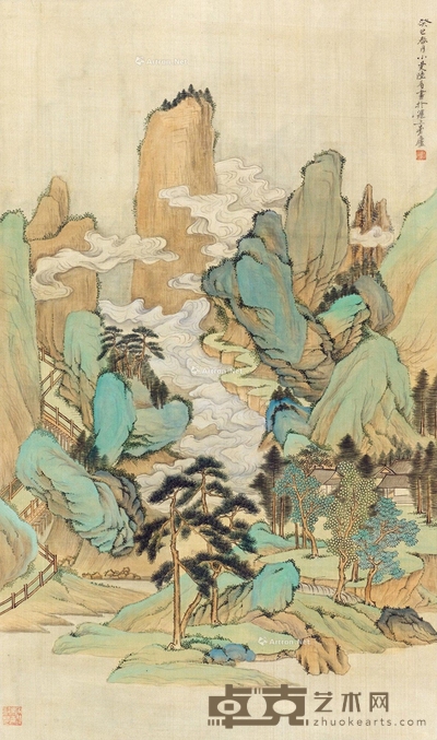 青绿山水 立轴 设色绢本 69×41cm