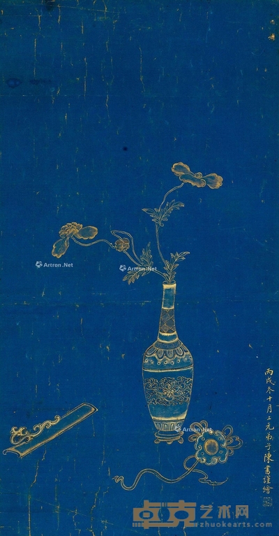 静物图 立轴 金粉绢本 65×34cm