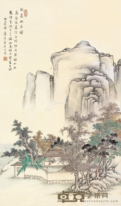 秋岩幽居图 立轴 设色纸本 85×50cm