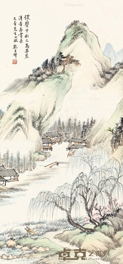青绿山水 立轴 设色纸本 69×32cm