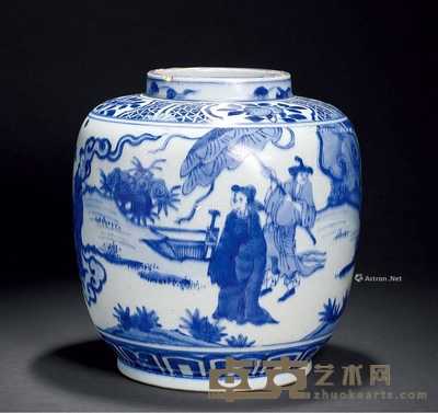 明万历 青花人物罐 高18cm
