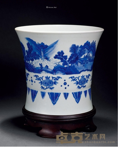 清康熙 青花山水人物大笔筒 高21.5cm;直径22.5cm