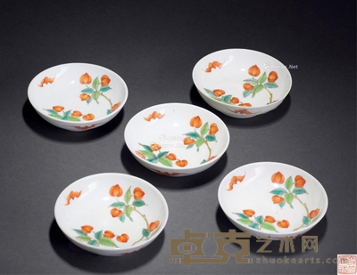 清道光 粉彩福寿纹盘 (五件) 直径8.5cm