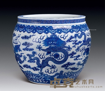 清同治 青花云龙纹缸 高37cm;直径45cm