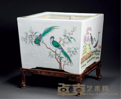清中期 粉彩花鸟纹大花盆 长28.5cm;宽28cm